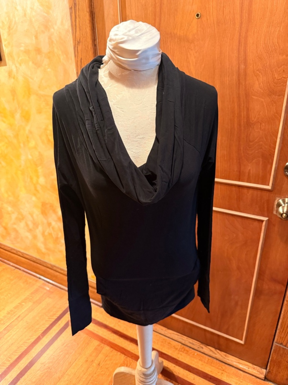 Black Draped Cowl Neck Long Sleeve Tunic